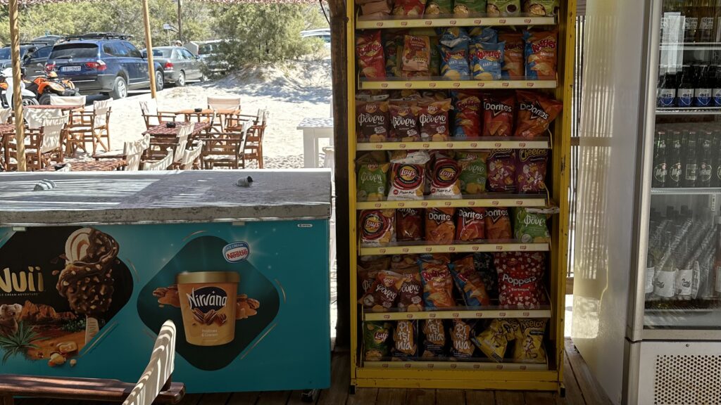 Snacks and Icecream at Plathiena beach in Milos Greece